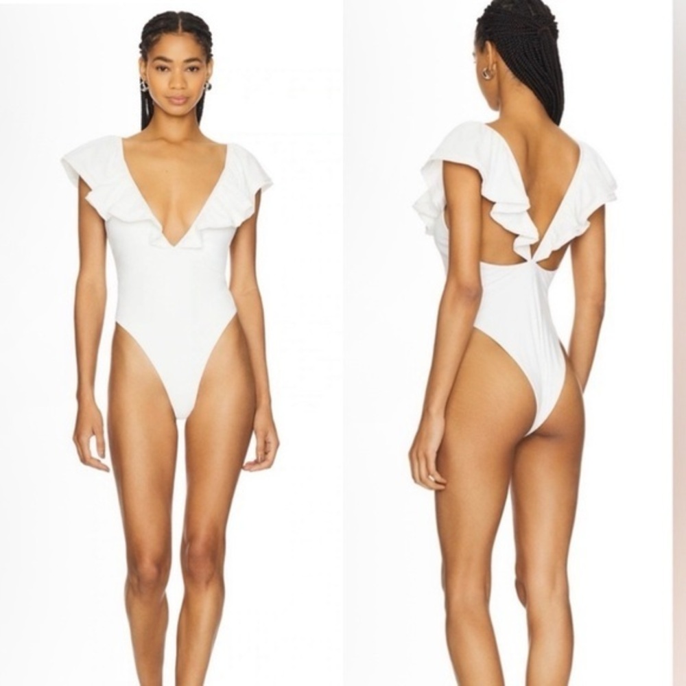 NWT Revolve Tularosa Giamina One Piece Skimpy Ruffle Swimsuit White S